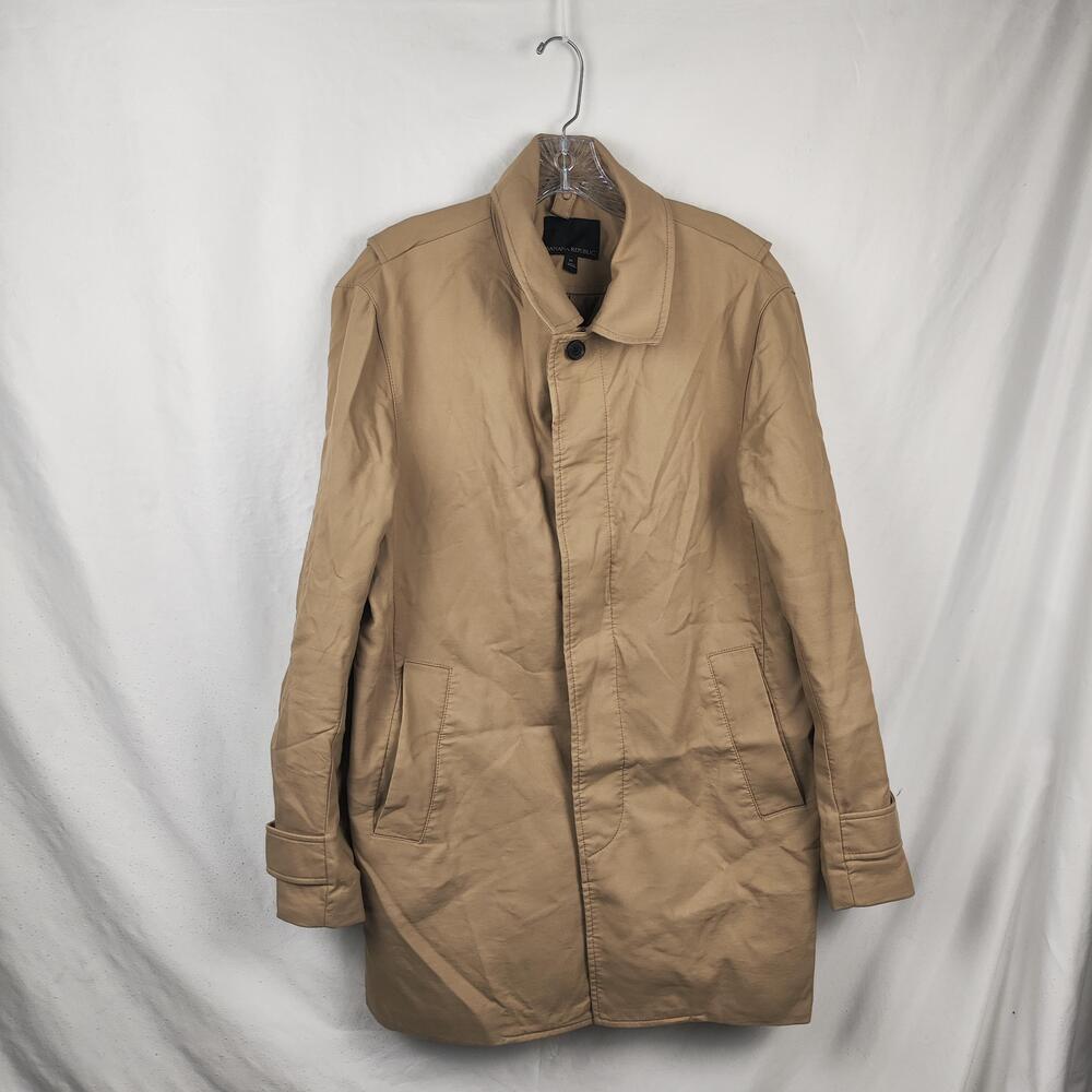 Banana Republic Coat Mens Medium Beige Trench Canvas Mid Length Classic Lined